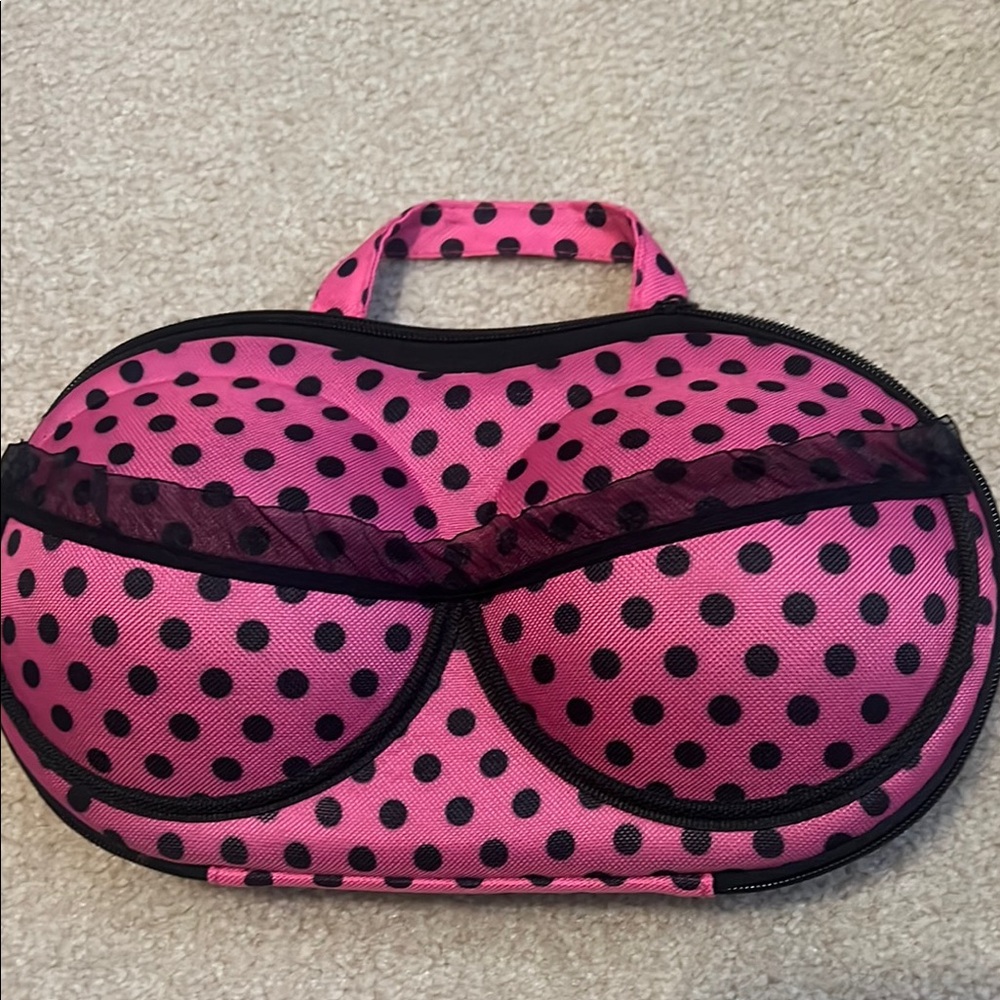 Pink Polka Dot Travel Bra Bag